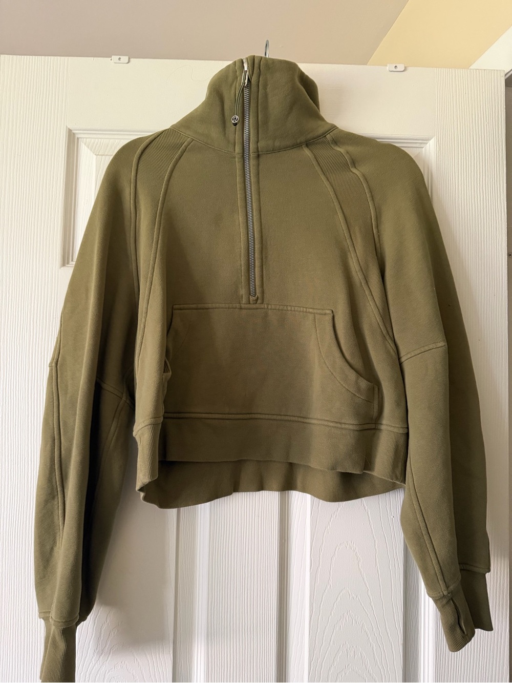 lululemon athletica Olive Green Cropped Half-Zip funnel neck scuba